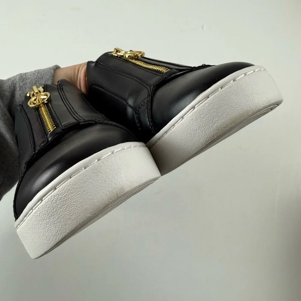 Michael Kors Keaton Zip Slip-On Sneakers Womens 9 Black Faux Leather Shoes